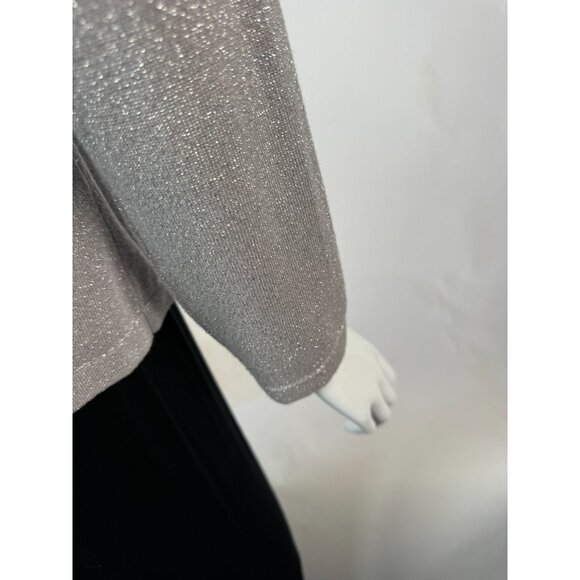Petite Sophisticate Metallic Knit V-Neck Sweater Size Medium Silver - Picture 5 of 16